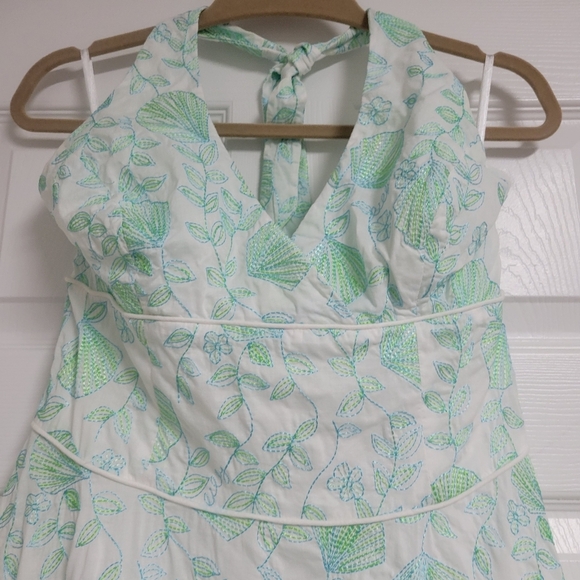 Lilly Pulitzer White Blue Green Embroidered Willa Halter Dress. - Picture 5 of 10